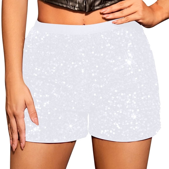cfhntfmh Sequins Shorts for Women Fashion Mid Elastic Waisted Summer Shorts Slim Glitter Clubwear Shorts