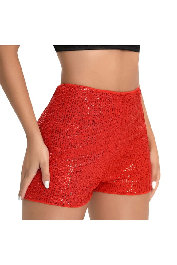 Sequins Shorts for Women Mid Waisted Sparkly Shorts Fashion Straight Summer Party Shorts
