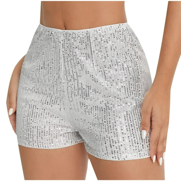 cfhntfmh Sequins Shorts for Women Mid Waisted Sparkly Shorts Fashion Straight Summer Party Shorts