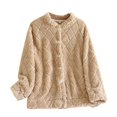 thumbnail image 1 of cfhntfmh Sherpa Jacket Women Fuzzy Fleece Button down Open Front Cardigan Soft Fluffy Pajama Winter Coats Sleepwear（Khaki,Medium), 1 of 3