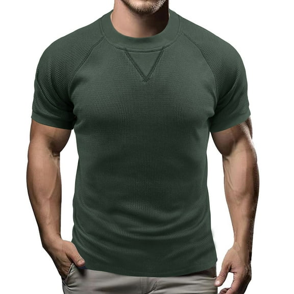 cfhntfmh Shirts for Men Knitted Summer Plus Size Casual Short Sleeve Crewneck T Shirt Solid Comfy Stretchy Tees