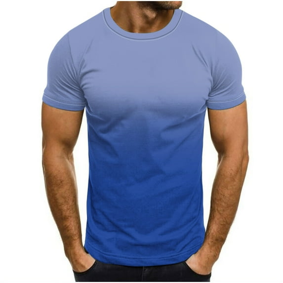 cfhntfmh Shirts for Men Summer Big and Talls Casual Crewneck Tops Short Sleeve Gradient Color Beach T-Shirts