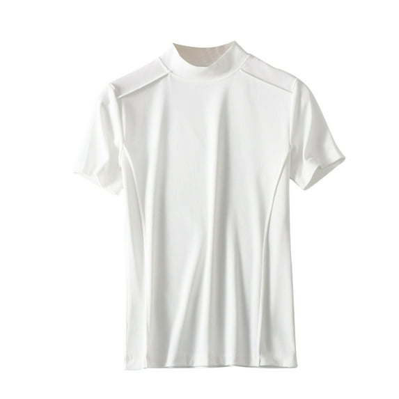 cfhntfmh Short Sleeve Pajamas Tops for Women Comfy Half Round Turtleneck Solid Color Shirt Baggy Sleep Tunics