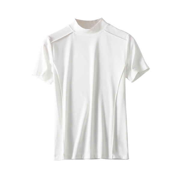 cfhntfmh Short Sleeve Pajamas Tops for Women Comfy Half Round Turtleneck Solid Color Shirt Baggy Sleep Tunics