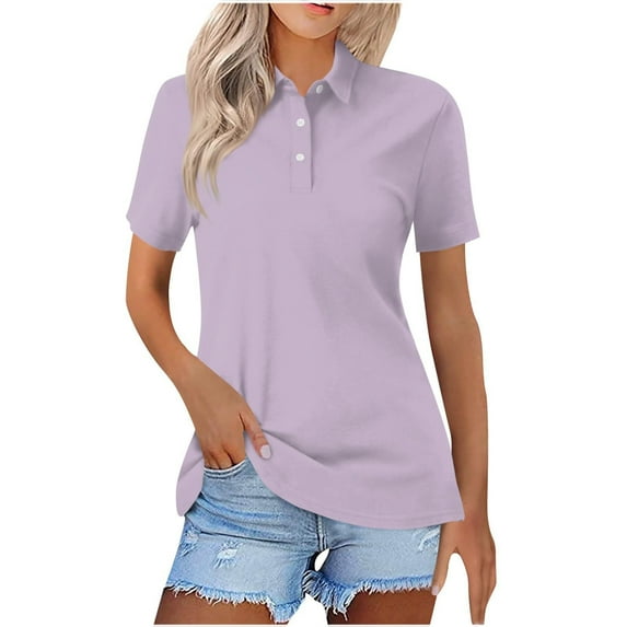 cfhntfmh Short Sleeve Shirts for Women Lapel Neck Buttons Summer Formal Tops Solid Color Office Dressy Shirts