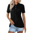 thumbnail image 1 of cfhntfmh Short Sleeve Shirts for Women Lapel Neck Buttons Summer Formal Tops Solid Color Office Dressy Shirts, 1 of 4