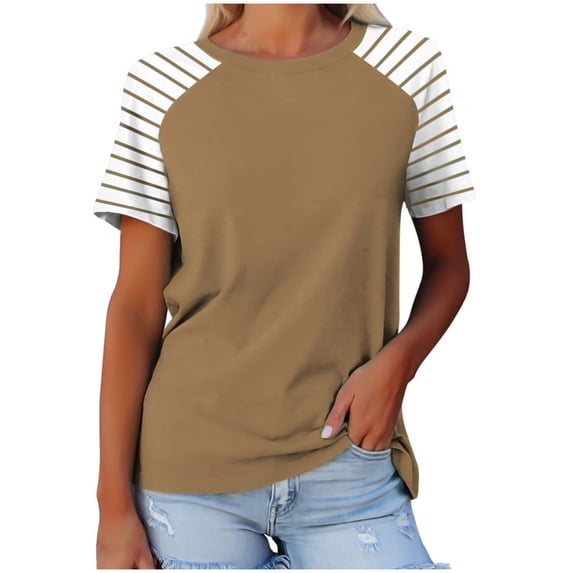 cfhntfmh Short Sleeve Tops for Women Casual Crewneck Shirt Comfy Striped Print Summer Tees