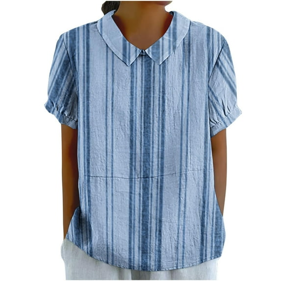 cfhntfmh Short Sleeve Tops for Women Collared Cute Print Casual Summer T-Shirts Baggy Vacation Clothes