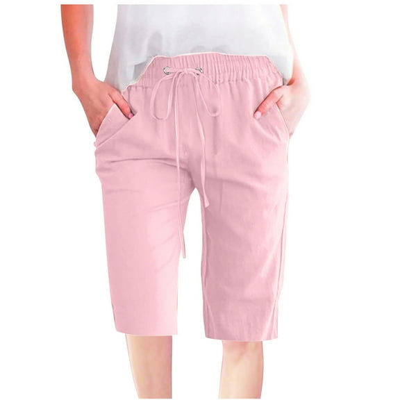 cfhntfmh Shorts for Women Casual High Waisted Wide Leg Shorts Knee Length Summer Work Pocketed Short Pants