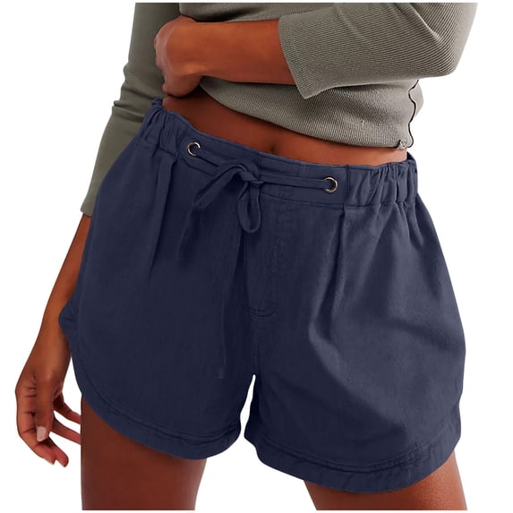 cfhntfmh Shorts for Women Drawstring Mid Waist Solid Shorts with Pockets Summer Trendy Vintage Shorts