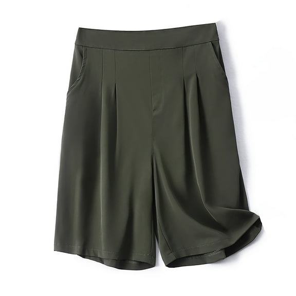 cfhntfmh Shorts for Women Loose Knee Length Short Pants Wide Leg Plain Casual Summer Shorts with pocket