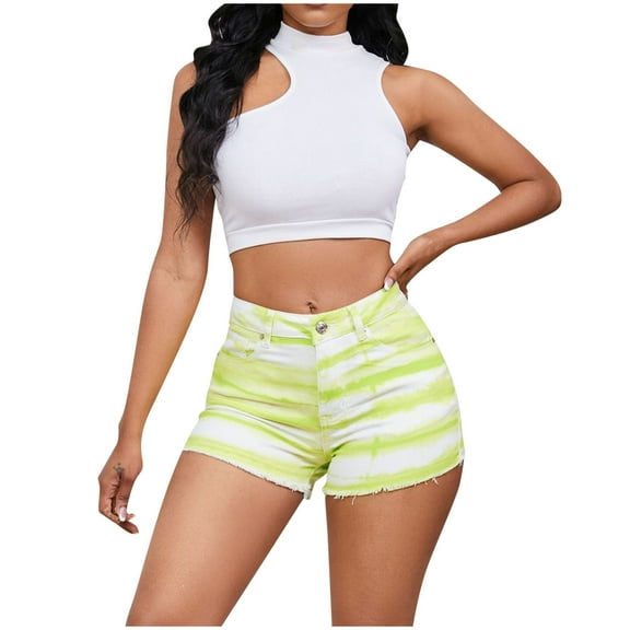 cfhntfmh Shorts for Women Trendy Tie-Dye Print Short Pants Mid Waist Slim Frayed Hem Summer Cute Clothes