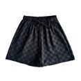 thumbnail image 1 of cfhntfmh Silk Shorts for Women Casual Plaid Elastic Waisted Lounge Shorts Loose Wide Leg Pajama Bottoms Satin Sleepwear, 1 of 5
