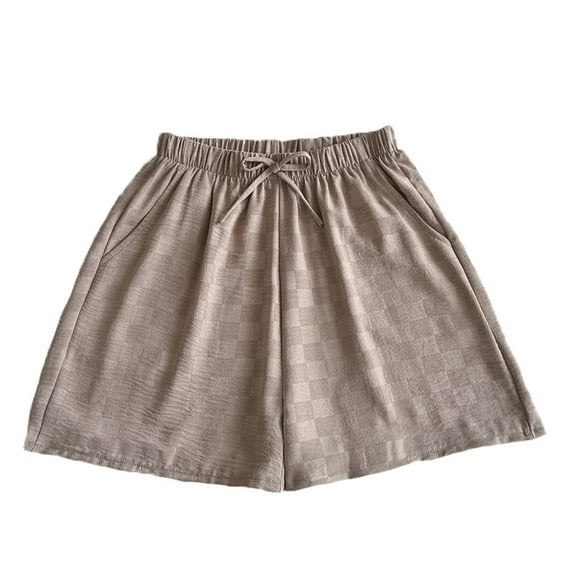 cfhntfmh Silk Shorts for Women Casual Plaid Elastic Waisted Lounge Shorts Loose Wide Leg Pajama Bottoms Satin Sleepwear