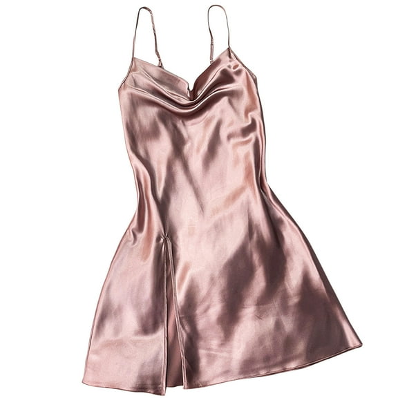 cfhntfmh Sleep Dress for Women Soft Sleeveless Crewneck Nightgown Adjustable Strap Side High Slit Lounge Mini Pajama Dress