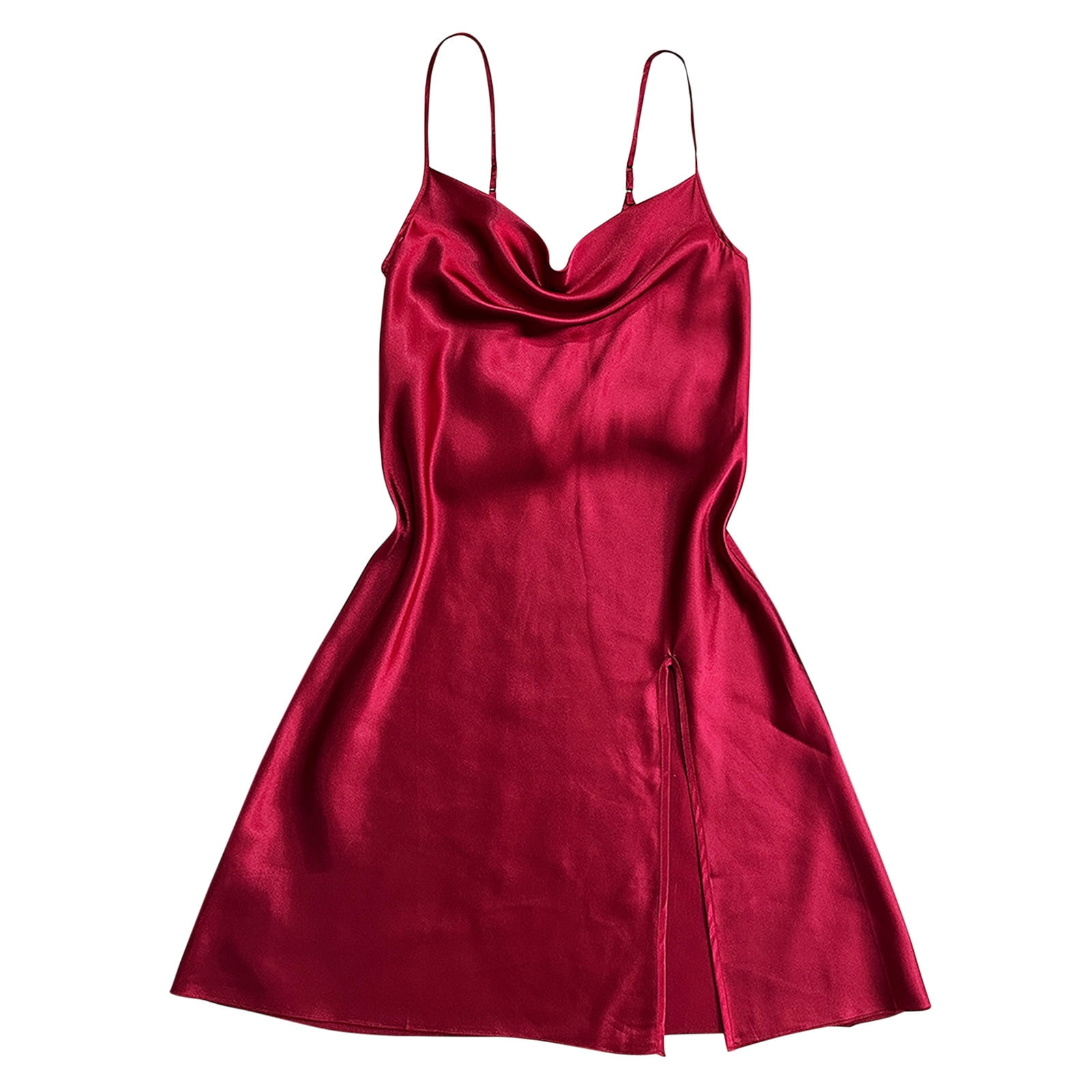 high slit sleep dress Cfhntfmh Sleep Dress for Women Soft Sleeveless Crewneck Nightgown Adjustable Strap Side High Slit Lounge Mini Pajama Dress, Women's, Size: XL, Red