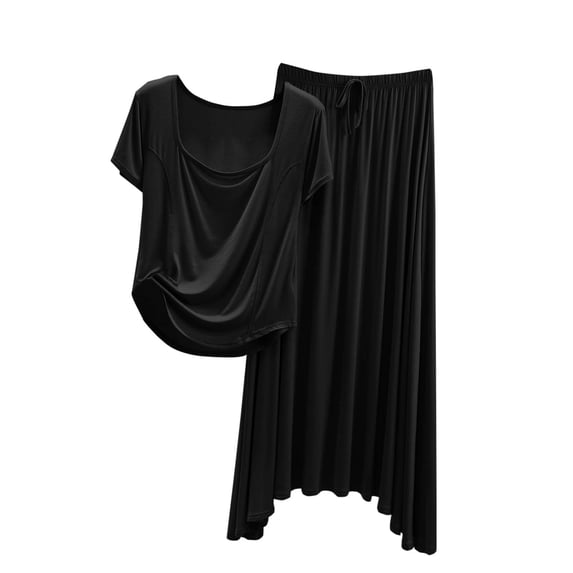 cfhntfmh Sleep Sets for Women Soft Scoop Neck Short Sleeve Comfy Tees Flowy Loose Skirts 2 Piece Pajama Sleepwear Sets