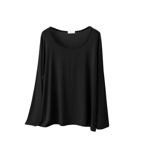cfhntfmh Sleep Shirts for Women Modal Scoop Neck Solid Color Lounge Pajamas Top Soft Ladies Long Sleeve Pjs Top Sleepwear