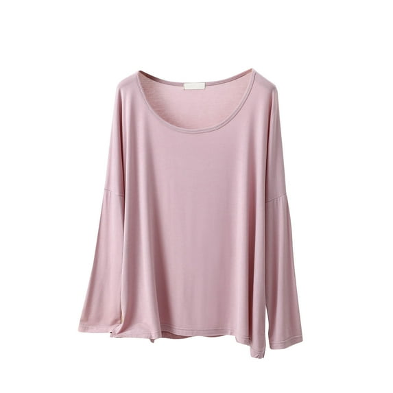 cfhntfmh Sleep Shirts for Women Modal Scoop Neck Solid Color Lounge Pajamas Top Soft Ladies Long Sleeve Pjs Top Sleepwear