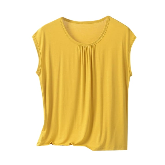 cfhntfmh Sleep Shirts for Women Summer Crew Neck Pajama Tops Modal Sleeveless Solid Color Pajamas Top Comfy Sleepwear
