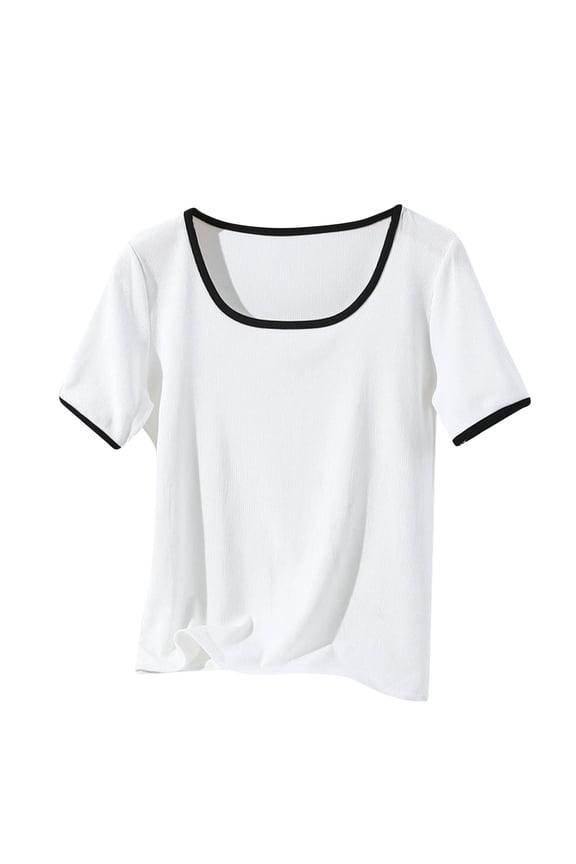 Sleep Tops for Women Sleepwear Scoop Neck Comfy Short Sleeve T-Shirts Color Block Lounge Pajama Shirts
