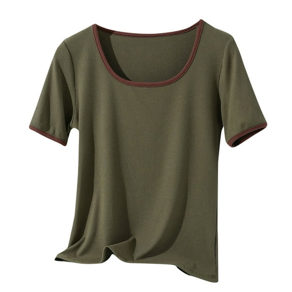 cfhntfmh Sleep Tops for Women Sleepwear Scoop Neck Comfy Short Sleeve T-Shirts Color Block Lounge Pajama Shirts
