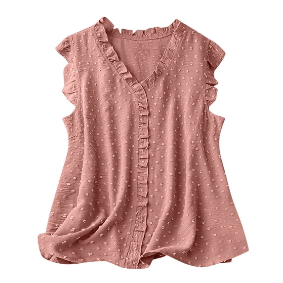 cfhntfmh Sleeveless Tank Tops for Women Cap Sleeve Fashion Shirts Summer Lounge Ruffled Hem V Neck Comfy Blouses