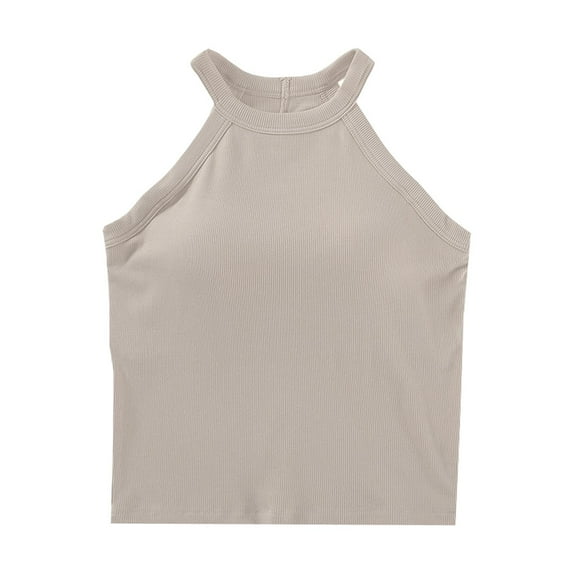 cfhntfmh Sleeveless Tops for Women Ribbed Knit Crewneck Crop Shirts with Bulit in Bras Casual Summer Going out Racerback Tees