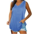 thumbnail image 1 of cfhntfmh Sleeveless Tops for Women V Neck Lounge Tank Shirts Summer Solid Color Flowy Basic Beach T-Shirts, 1 of 7