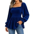 cfhntfmh Smocked Shirts for Women Casual Velvet Square Neck Tops Peplum ...