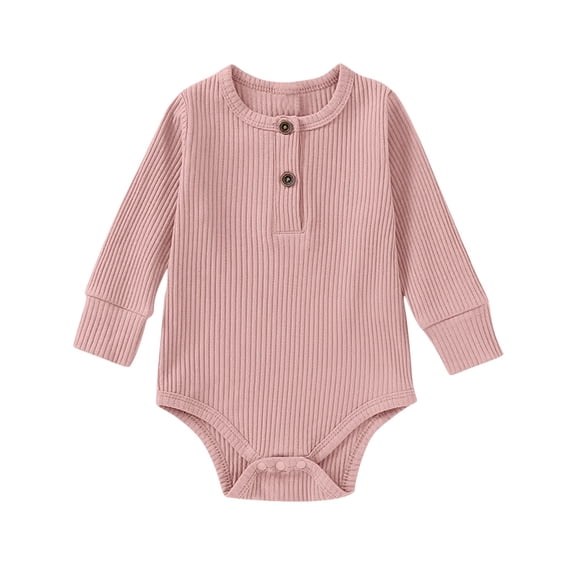 cfhntfmh Spring Fall Clothes for Infant Baby Ribbed Long Sleeve Onesies Basic Soft Round Neck Bodysuit with Buttons (Pink,12-18 Months)