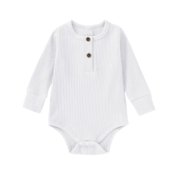 cfhntfmh Spring Fall Clothes for Infant Baby Ribbed Long Sleeve Onesies Basic Soft Round Neck Bodysuit with Buttons (White,6-12 Months)
