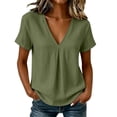 thumbnail image 1 of cfhntfmh Spring Tops for Women Casual V Neck Cotton Blend Shirts Short Sleeve Loose Fit Lightweight Blouse Tunics, 1 of 7
