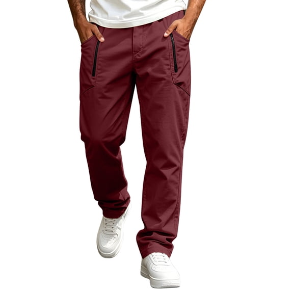 cfhntfmh Straight Leg Pants Men Casual Stretch Work Pants Loose Fashion Elastic Waisted Pants with Pockets (Wine,Medium)