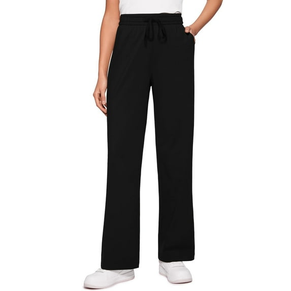 cfhntfmh Straight Leg Sweatpants with Drawstring for Women Fleece Lined Fall Outfits Athletic Joggers with Pockets(Black,XX-Large)