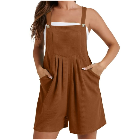 cfhntfmh Summer Casual Rompers for Women Fashion Adjustable Strap Overalls Loose Wide Leg Pleated Shorts Jumpsuits