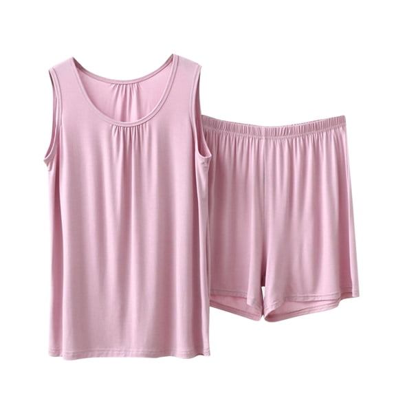 cfhntfmh Summer Cotton Modal Pajama Set for Women Plus Size Soft Lounge Shorts with Tank Top Sleeveless Sleepwear for Lounge