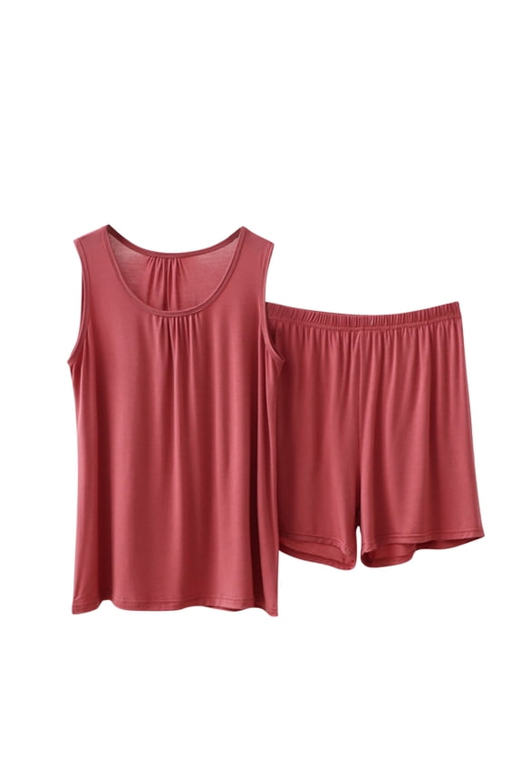 Summer Cotton Modal Pajama Set for Women Plus Size Soft Lounge Shorts with Tank Top Sleeveless Sleepwear for Lounge
