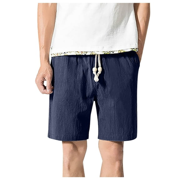 cfhntfmh Summer Cotton Shorts for Men Lightweight Elastic Waist Drawstring Shorts Solid Color Trendy Beach Shorts