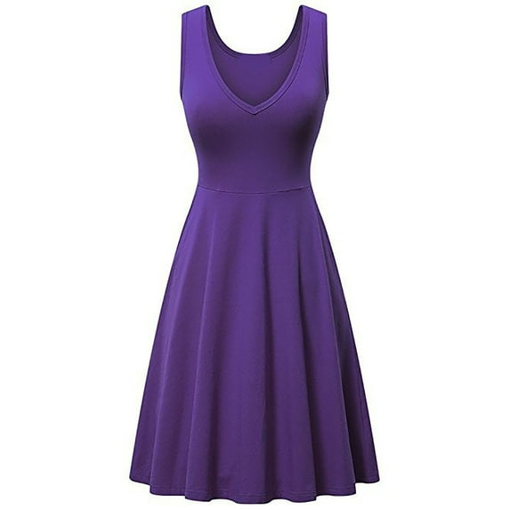 cfhntfmh Summer Dresses for Women 2024 Sleeveless Casual Loose V Neck Midi Dress Solid Color Flowy Tank Dress for Women