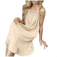 thumbnail image 1 of cfhntfmh Summer Dresses for Women Cute Ribbed Ruched Spaghetti Strap Sleeveless Nightwear Lounge Ruffle Hem Pajama Dress, 1 of 5