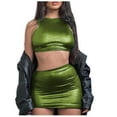 thumbnail image 1 of cfhntfmh Summer Oufit for Women Sleeveless Crop Tank Top Ruched Mini Skirts Sparkly Clubwear 2 Piece Set, 1 of 7