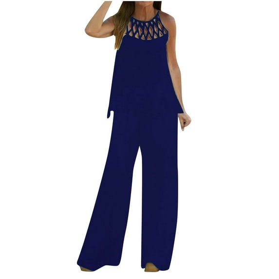 cfhntfmh Summer Outfits for Women 2 Piece Loungewear Sets Mesh Strap Sleeveless Trendy Tops Elegant Loose Long Pants