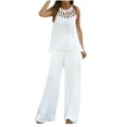 thumbnail image 1 of cfhntfmh Summer Outfits for Women 2 Piece Loungewear Sets Mesh Strap Sleeveless Trendy Tops Elegant Loose Long Pants, 1 of 6
