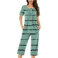 thumbnail image 1 of cfhntfmh Summer Outfits for Women Casual Print Cute Round Neck Buttons Short Sleeve Tops Soft Pocketed Capri Pants 2 Piece Sets, 1 of 5