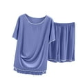 thumbnail image 1 of cfhntfmh Summer Pajama Set for Women Short Sleeve Tops Wide Leg Shorts Ribbed Homewear 2 Piece Outfit, 1 of 5