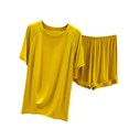 thumbnail image 1 of cfhntfmh Summer Pajama Set for Women Short Sleeve Tops Wide Leg Shorts Ribbed Homewear 2 Piece Outfit, 1 of 5