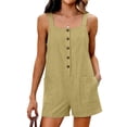 thumbnail image 1 of cfhntfmh Summer Rompers for Women Casual Loose Fit Shorts Square Neck Sleeveless Button Jumpsuits Summer Vacation Clothes, 1 of 6