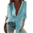 thumbnail image 1 of cfhntfmh Summer Shirts for Women Cotton Linen Stand Collared Long Sleeve Casual Tops Plus Size Soft Solid Color Tees Shirts, 1 of 6