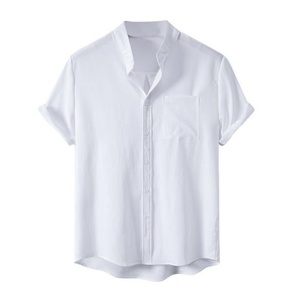 cfhntfmh Summer Short Sleeve Shirts for Men Lightweight Button down Beach Tees Solid Color Shirts with Pocket